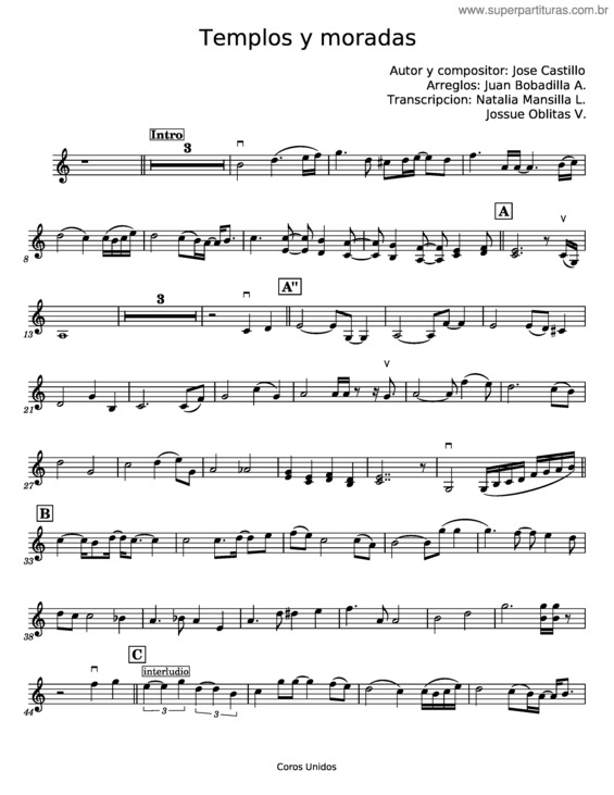 Partitura da música Templos Y Moradas – Jose Castillo
