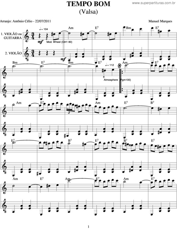 Partitura da música Tempo Bom