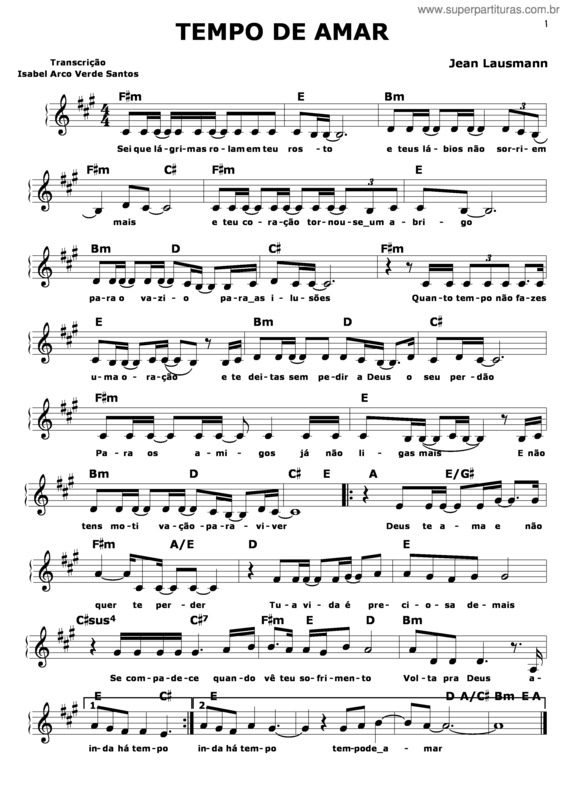 Partitura da música Tempo De Amar