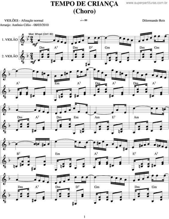 Partitura da música Tempo De Criança v.2