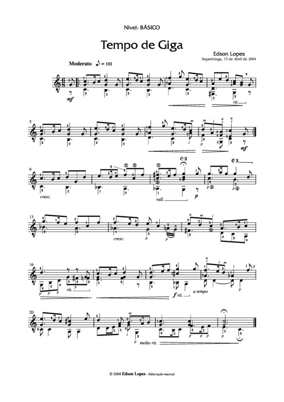 Partitura da música Tempo de Giga