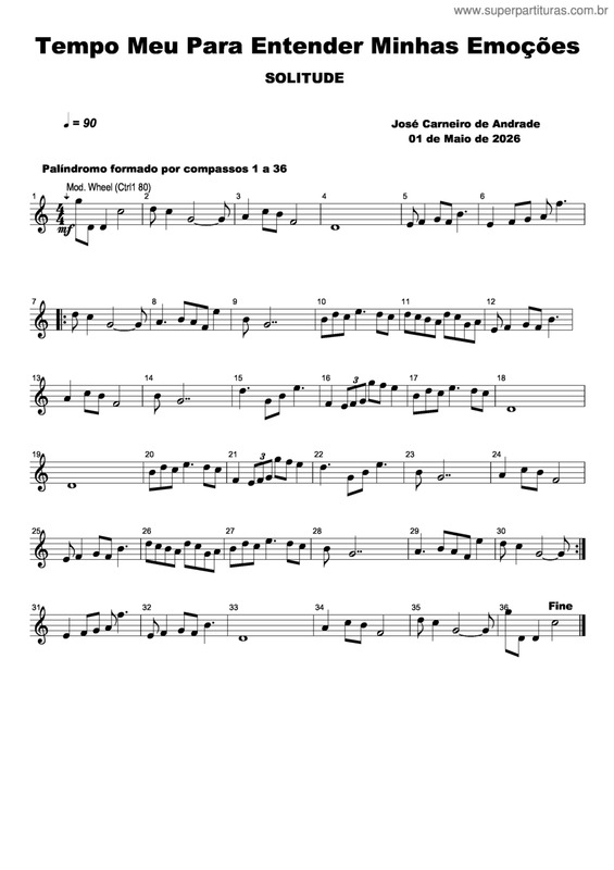 Partitura da música Tempo Meu Para Entender Minhas Emoções