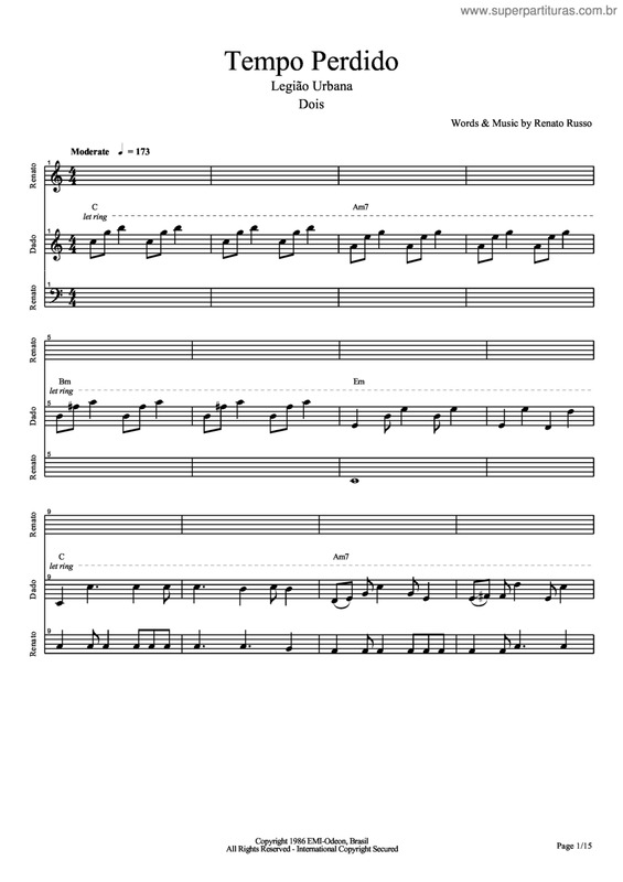 Partitura da música Tempo Perdido v.3