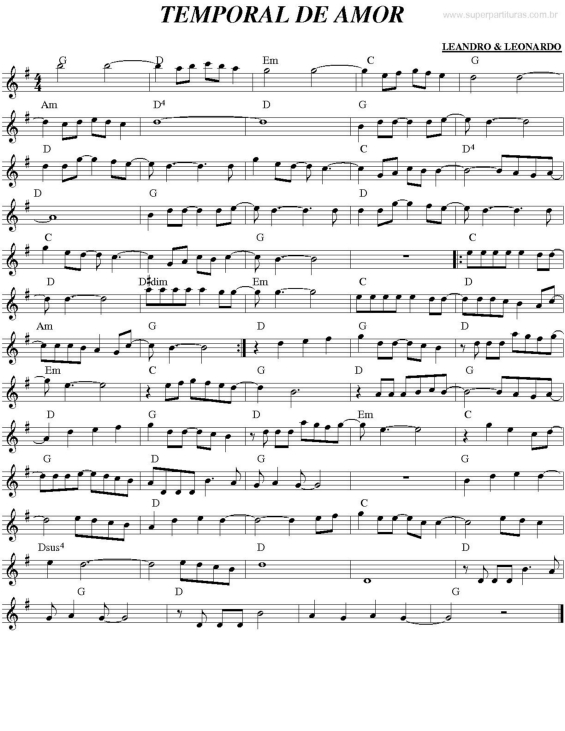 Partitura da música Temporal de Amor