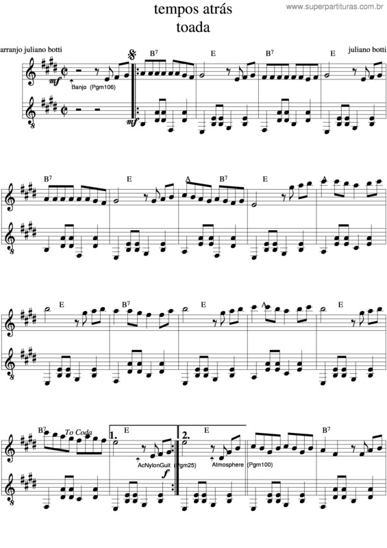 Partitura da música Tempos Atrás