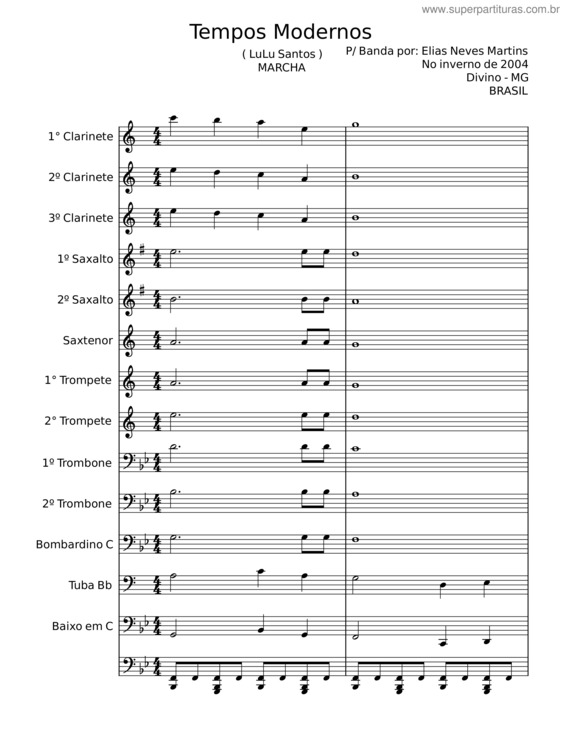 Partitura da música Tempos Modernos – Elias Neves Martins;Lulu Santos