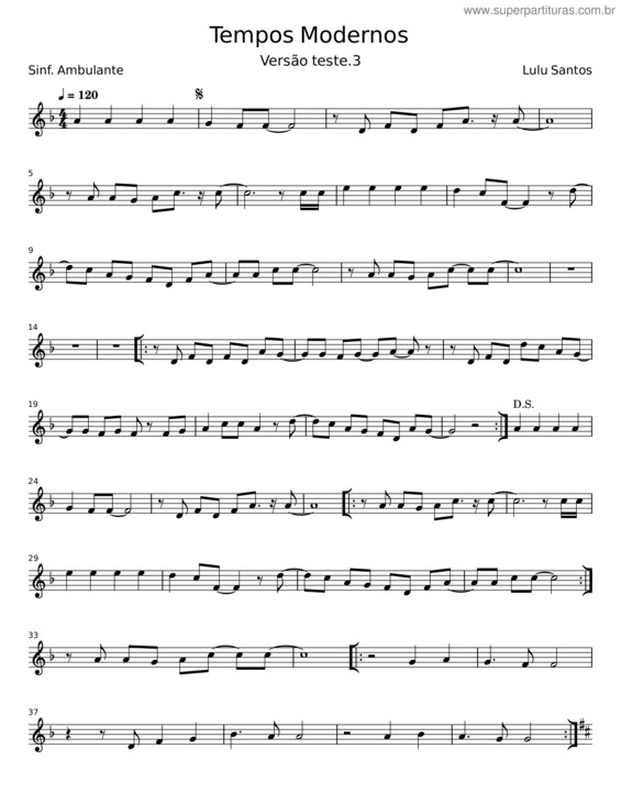 Partitura da música Tempos Modernos – Lulu Santos v.3
