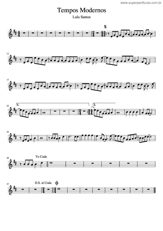 Partitura da música Tempos Modernos – Lulu Santos