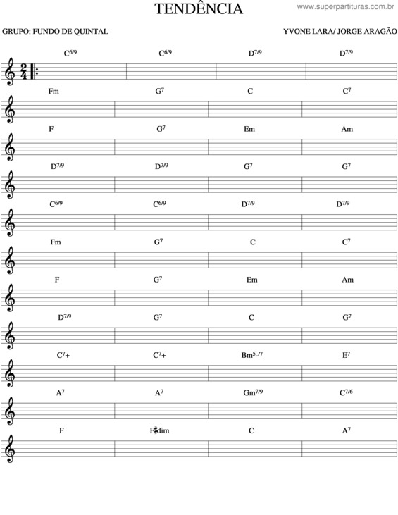 Partitura da música Tendência