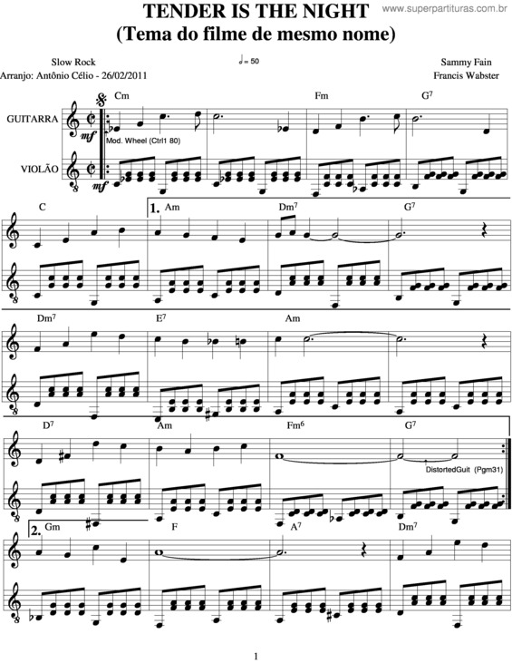 Partitura da música Tender Is The Night v.3