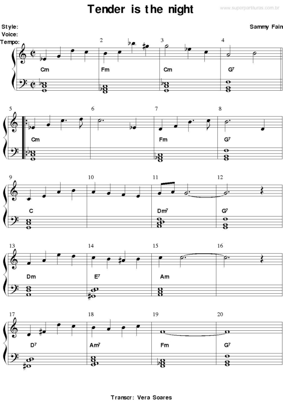 Partitura da música Tender is the Night