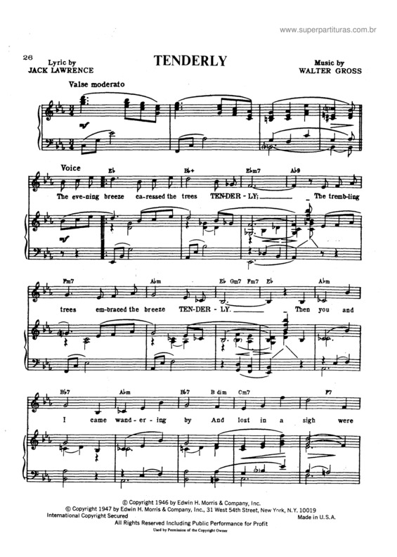 Partitura da música Tenderly