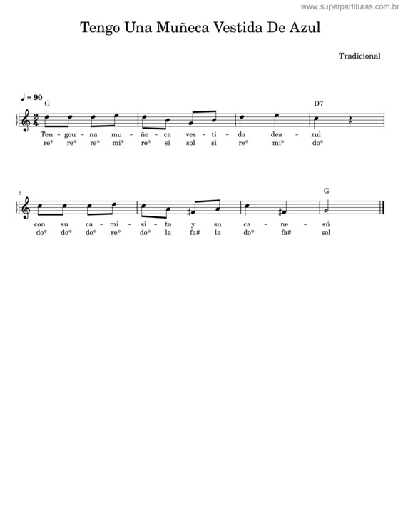 Partitura da música Tengo Una Muñeca Vestida De Azul v.5