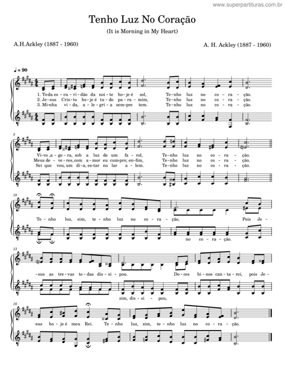 Partitura da música Tenho Luz No Coração – A. H. Ackley