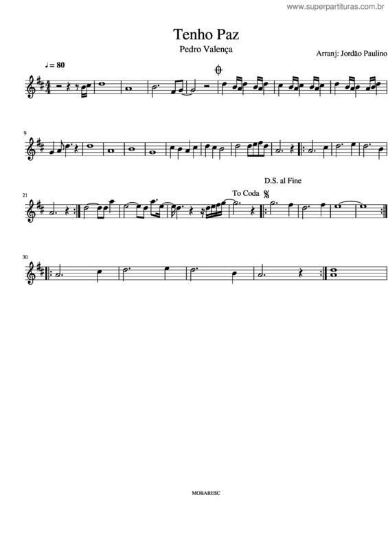 Partitura da música Tenho Paz
