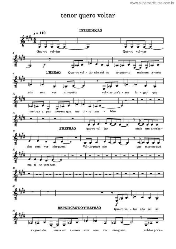 Partitura da música Tenor Quero Voltar v.2