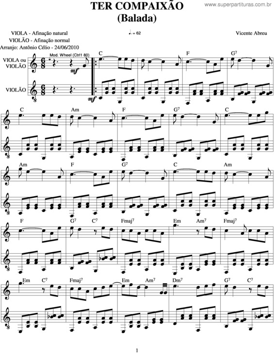 Partitura da música Ter Compaixão