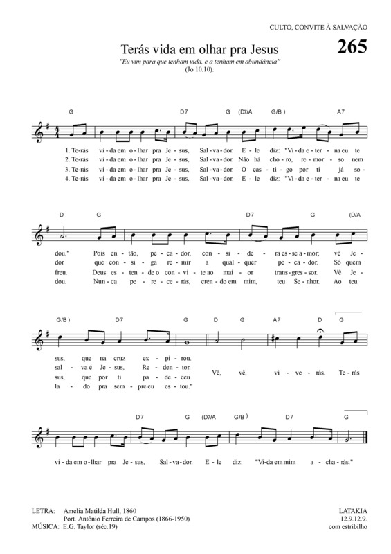 Partitura da música Terás Vida Em Olhar Pra Jesus