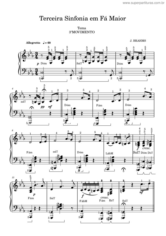 Partitura da música Terceira Sinfonia Em Fá Maior – J.Brahms Terceira Sinfonia