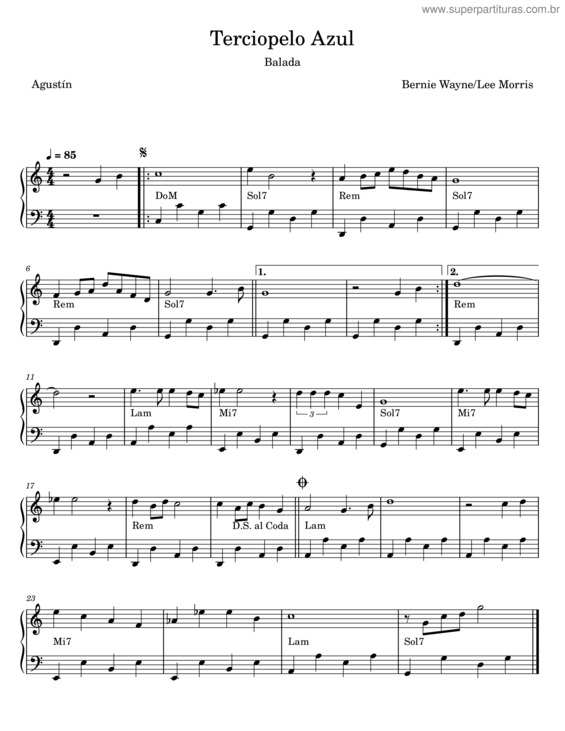 Partitura da música Terciopelo Azul – Bernie Wayne