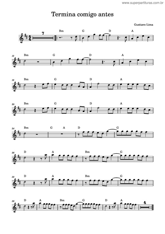 Partitura da música Termina Comigo Antes – Gusttavo Lima