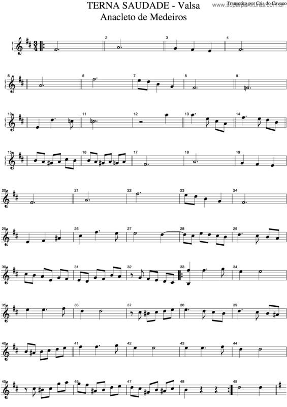 Partitura da música Terna Saudade