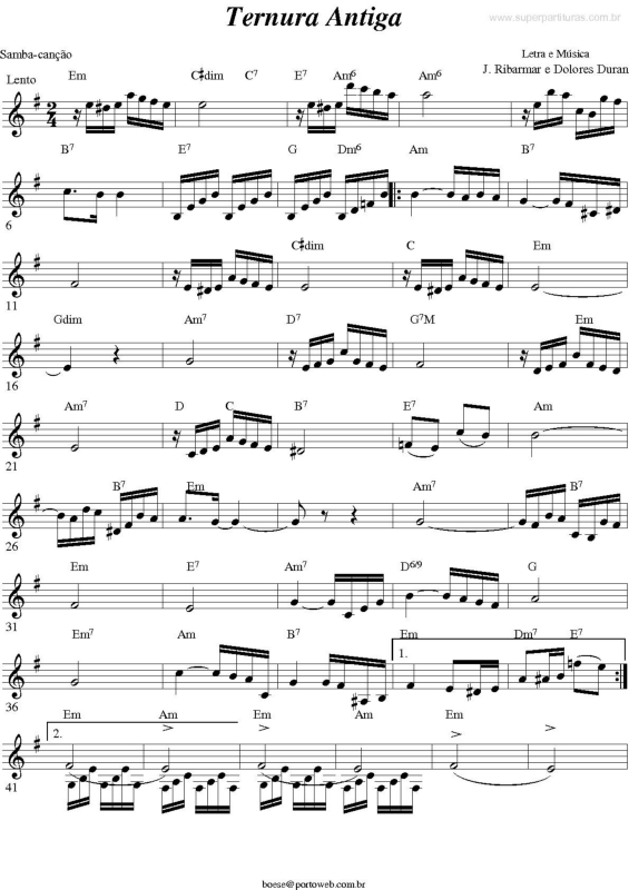 Partitura da música Ternura Antiga