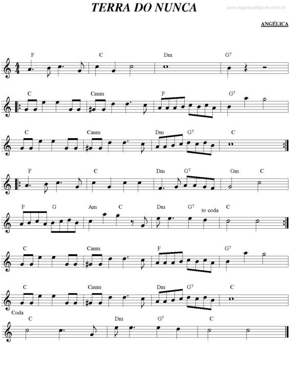 Partitura da música Terra do Nunca