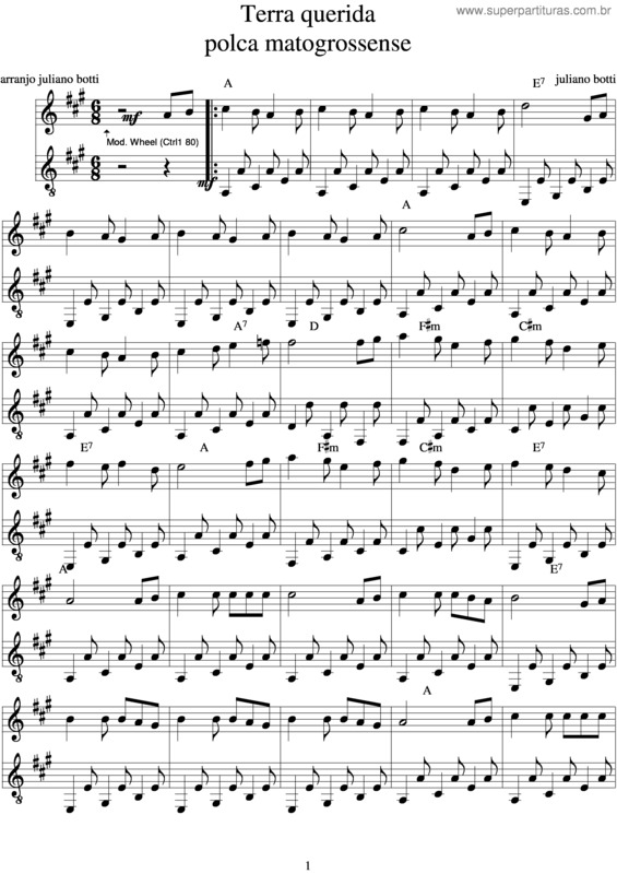 Partitura da música Terra Querida