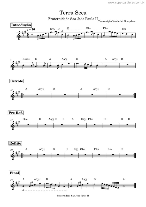 Partitura da música Terra Seca Fraternidade João Paulo