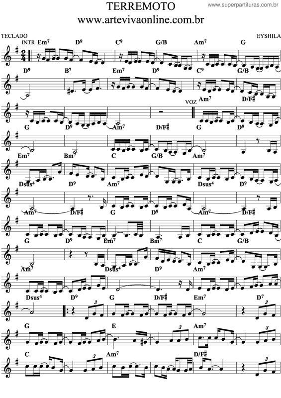 Partitura da música Terremoto