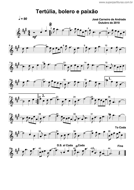 Partitura da música Tertúlia, Bolero E Paixão