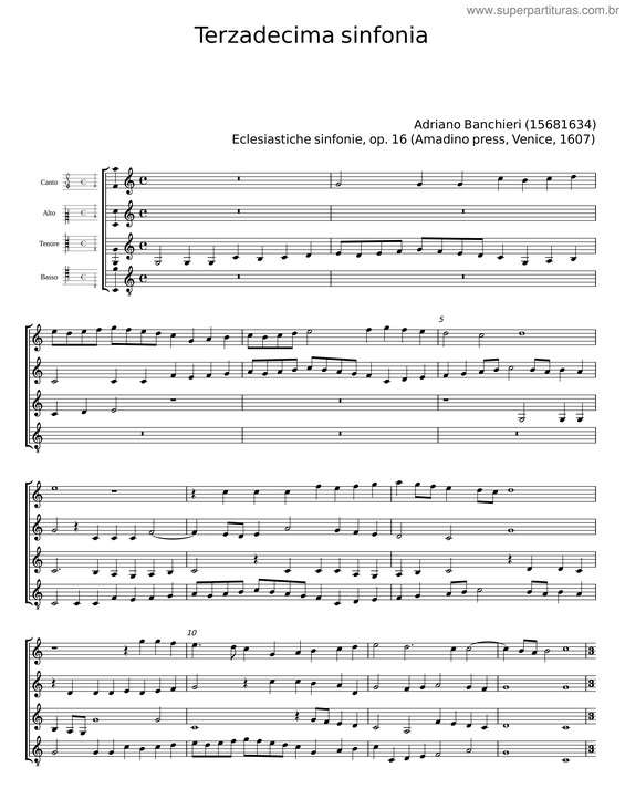 Partitura da música Terzadecima Sinfonia – Adriano Banchieri