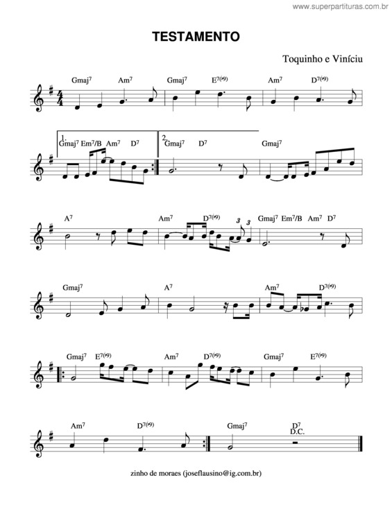 Partitura da música Testamento