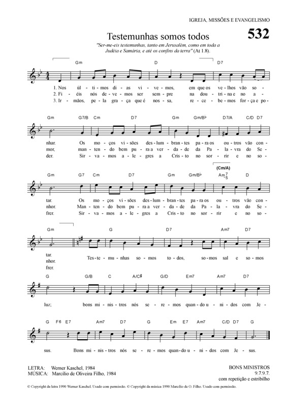 Partitura da música Testemunhas Somos Todos