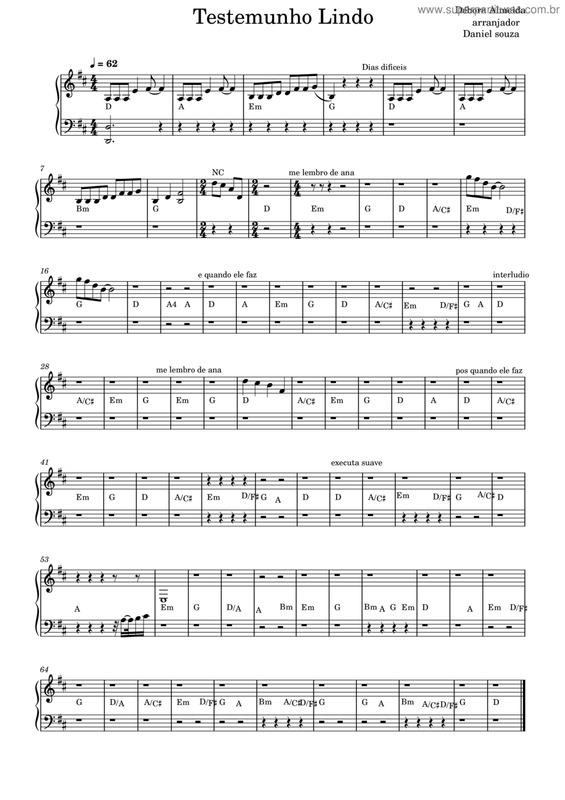 Partitura da música Testemunho Lindo