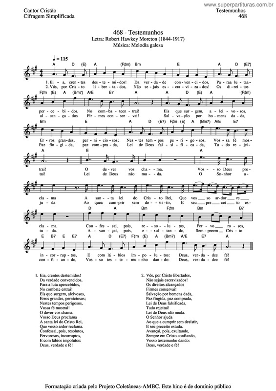 Partitura da música Testemunhos