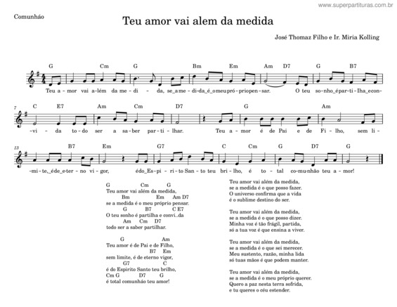 Partitura da música Teu Amor Vai Além Da Medida – José Thomaz Filho
