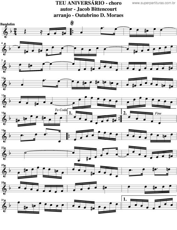 Partitura da música Teu Aniversário v.2