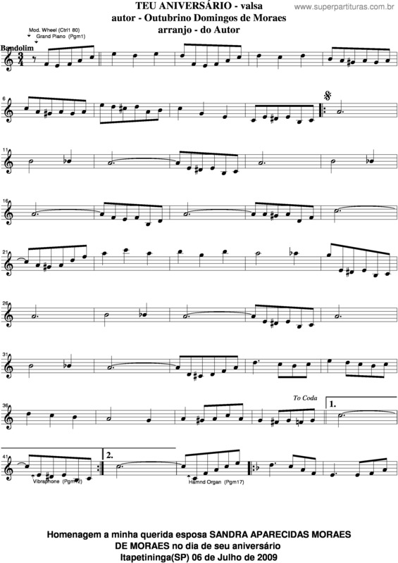 Partitura da música Teu Aniversário v.8