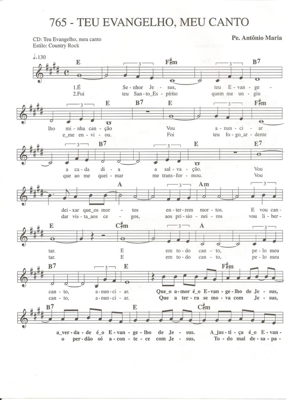 Partitura da música Teu Evangelho Meu Canto