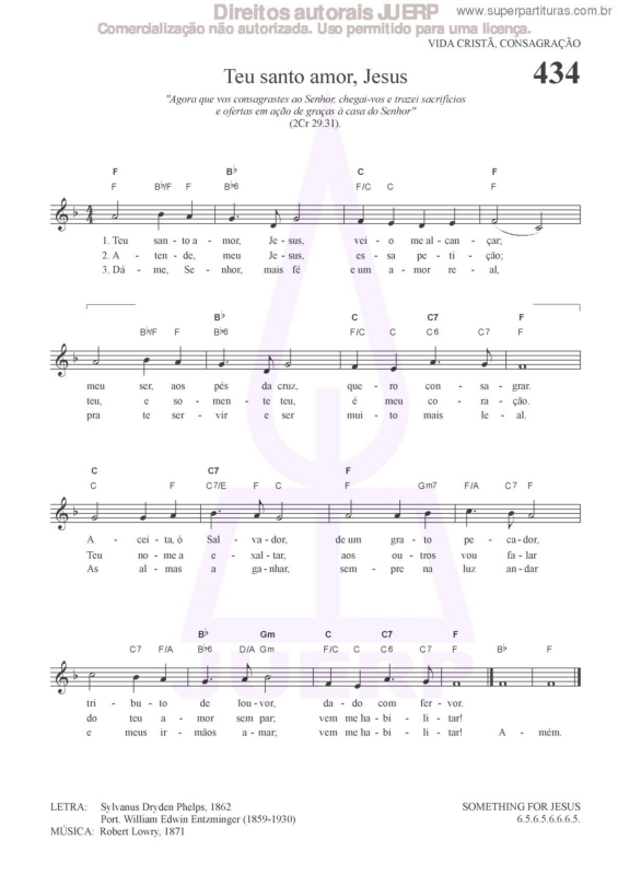 Partitura da música Teu Santo Amor, Jesus - 434 HCC