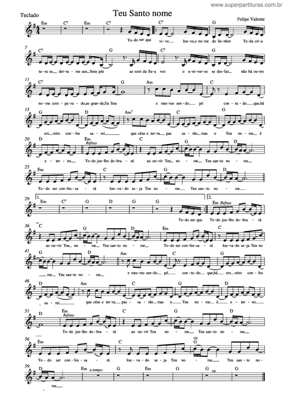 Partitura da música Teu Santo Nome