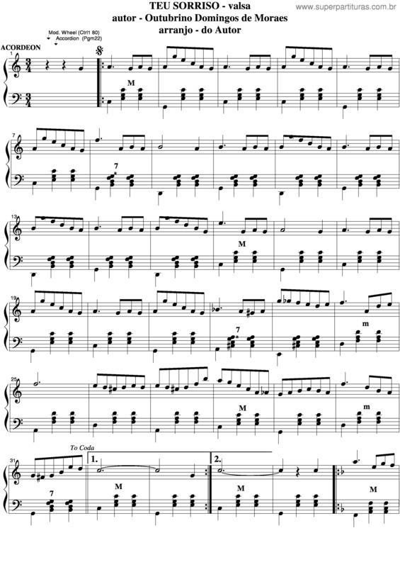 Partitura da música Teu Sorriso v.2