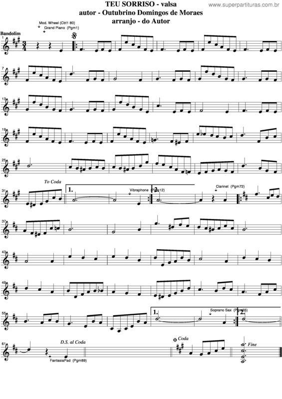 Partitura da música Teu Sorriso v.3