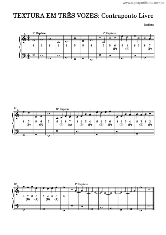 Partitura da música Textura Em Três Vozes  Contraponto Livre