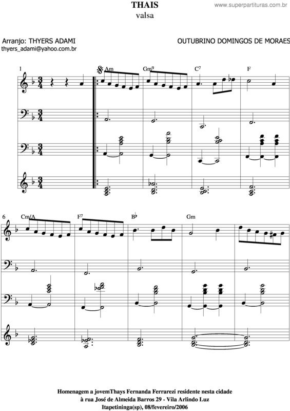 Partitura da música Thaís v.2