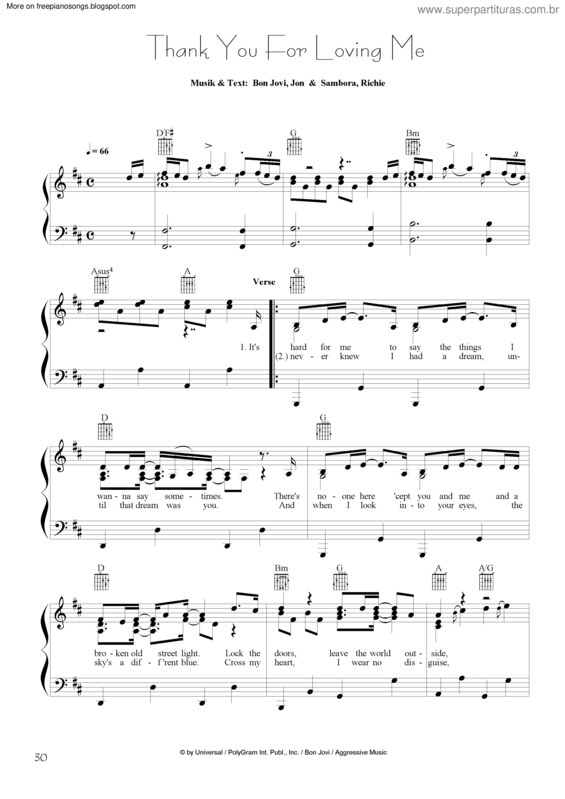 Partitura da música Thank You For Loving Me v.4