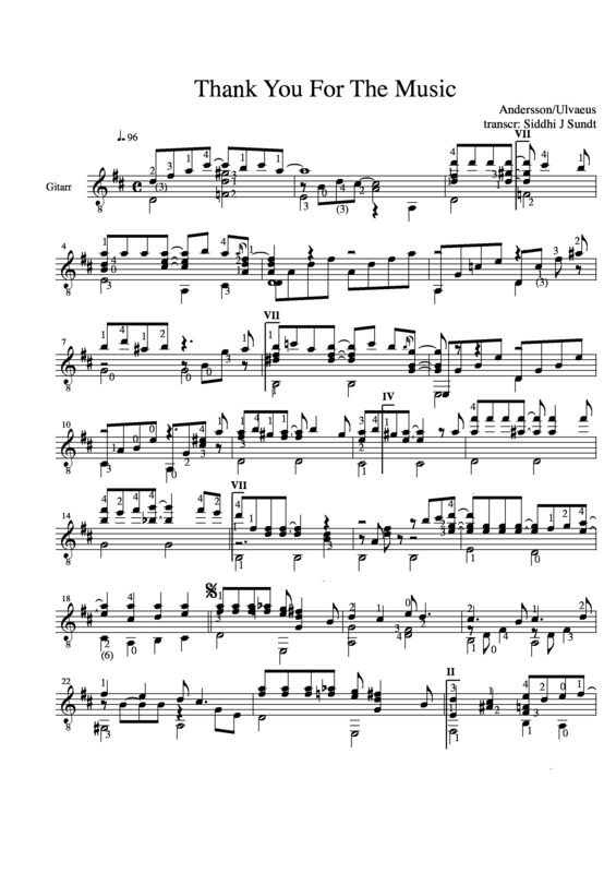 Partitura da música Thank You For The Music v.2