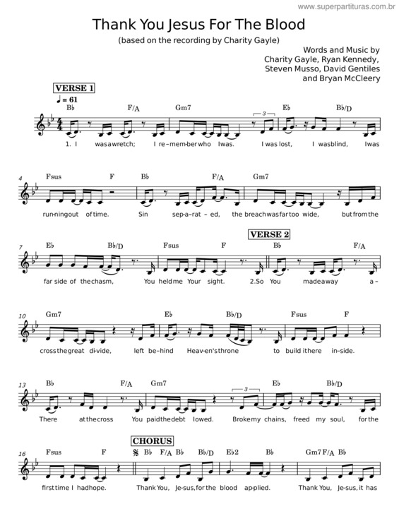 Partitura da música Thank You Jesus For The Blood – Charity Gayle v.2